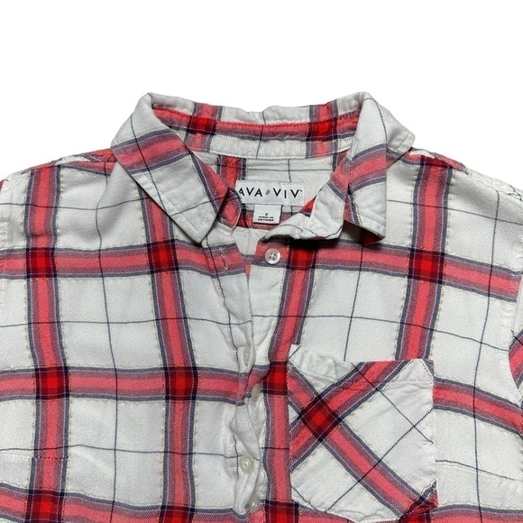 Ava & Viv White & Red Plaid Button Down Long Sleeve Top US 0X - Picture 5 of 9